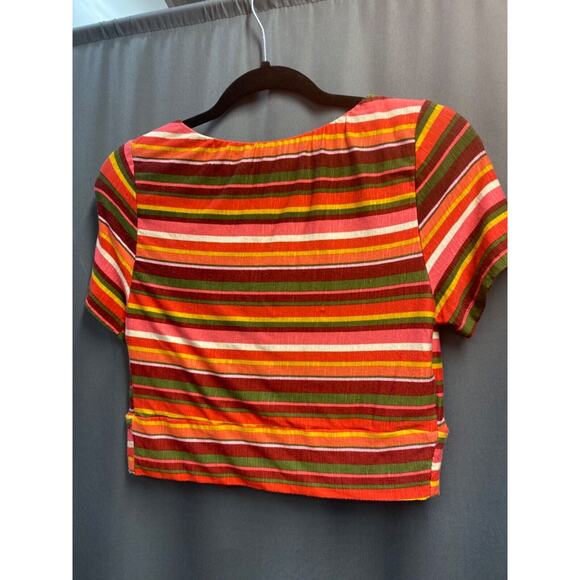 BCBGeneration Womens Size Medium Variegated Stripe Button Crop Top Shirt (b29.1) - Picture 5 of 5